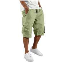 Mens Cargo Shorts Drawstring Casual Shorts Outdoor-Green L