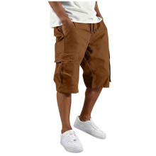 Mens Cargo Shorts Drawstring Casual Shorts Outdoor-coffee M
