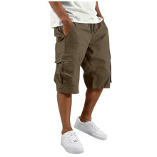 Mens Cargo Shorts Drawstring Casual Shorts Outdoor-Brown XL
