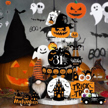 Halloween Tiered Tray Decor Set – 18-Piece Wooden Gnomes