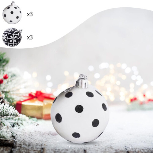 6 Black Christmas Ball Pendants 6cm