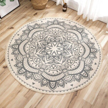 Flanelový mikrovláknový kulatý koberec šedý, mandala, 90 cm