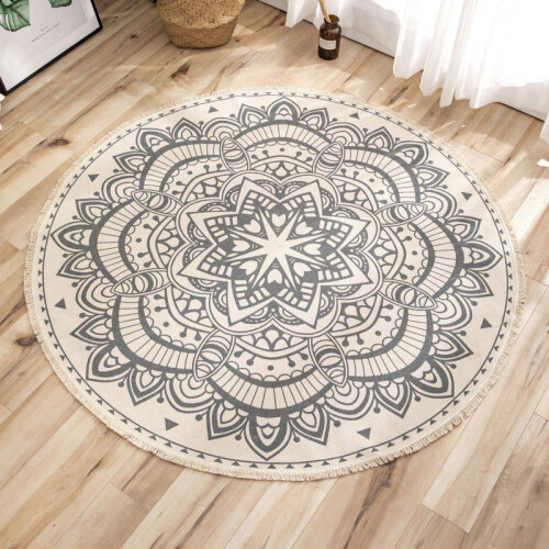 Στρογγυλό χαλί από μικροΐνες φανέλας γκρι Mandala3ft