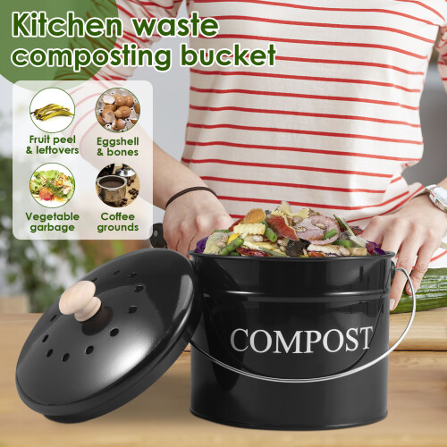 Metal Kitchen Compost Bin 0.8 Gal with Lid & Handle 2