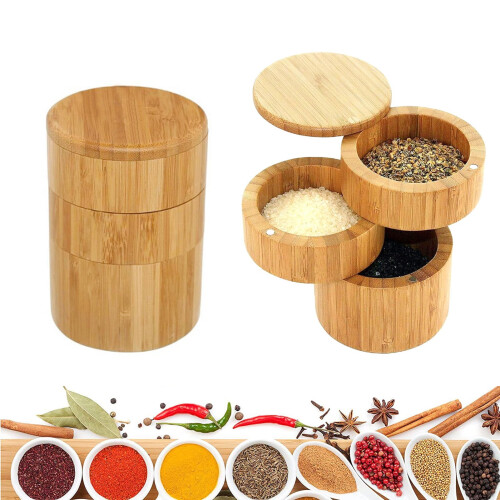 Bamboo Seasoning Storage Box with Magnetic Lid 1pc 1