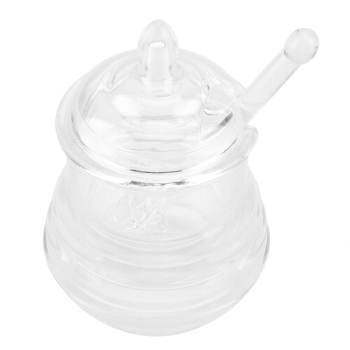 Tarro de miel transparente con forma de colmena, 245 ml, con gotero. 1