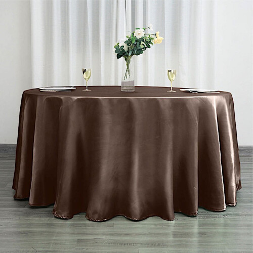 Satin Round Tablecloth 120 in Chocolate Brown 1