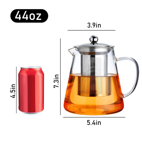 Γυάλινη τσαγιέρα βοριοπυριτική 44oz με εγχυτήρα από ανοξείδωτο χάλυβα 1