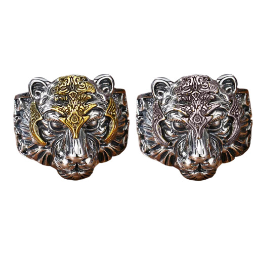 Tigers Face Ring With Adjustable Opening Finger-silver 1