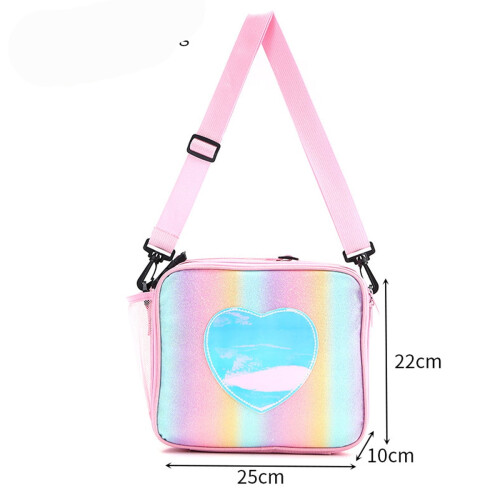 Τσάντα φαγητού Rainbow Hearts, φορητή, μονωμένη, ροζ, Bento Pouch 1