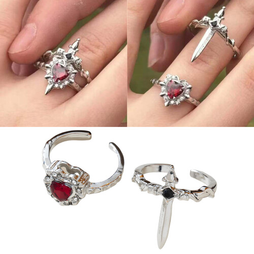 Bagues gothiques uniques en forme de croix, 2-Argent rose 2