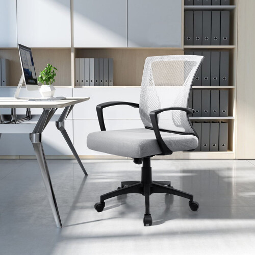Mesh office chair with lumbar support and armrests white 1