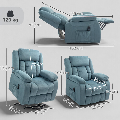 Homcom Sillón Elevador Azul 92 x 94 x 105 cm 2