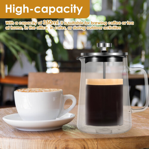 Καφετιέρα French Press με διπλό τοίχωμα από γυαλί 350ml 2