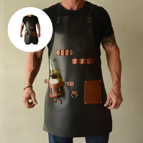 High Quality PU Leather Apron Designed For disorganized-Black 2