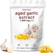 Aged Garlic Extract-300 Count Odorless Organic Garlic Capsules Supplement for Heart & Immune Support Non-GMO,All-Natural Softgels