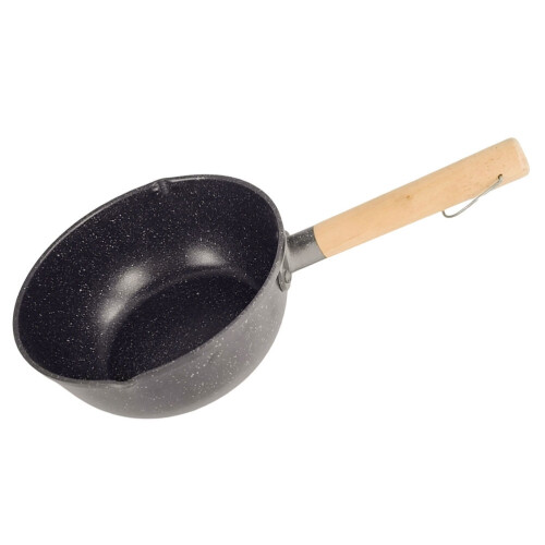 Black Cast Iron Noodle Pot with Wooden Handle