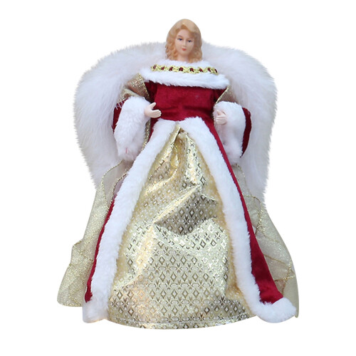 Anjo de Natal para o topo da árvore, 30 cm (11,8 polegadas), vermelho e dourado.