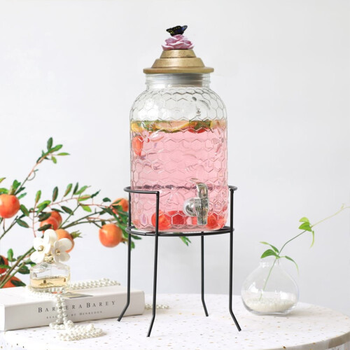Support distributeur de boissons rond vintage en fer noir 4L 1