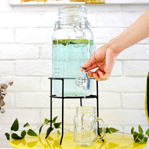 Support distributeur de boissons rond vintage en fer noir 4L 2