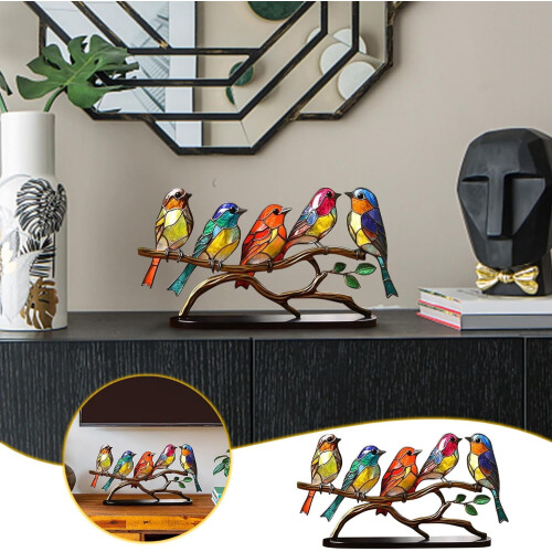 Stained Glass Bird Statue Metal Flat Art Decor 1
