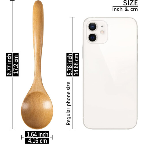 Conjunto de 6 colheres de cozinha ovais de madeira, 17 cm (6,7 polegadas). 2