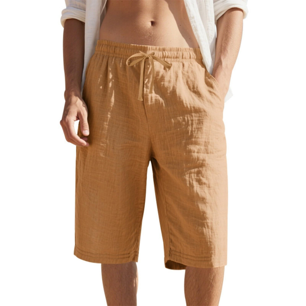 Yellow Men's Casual Lightweight Shorts Waist Drawstring- M