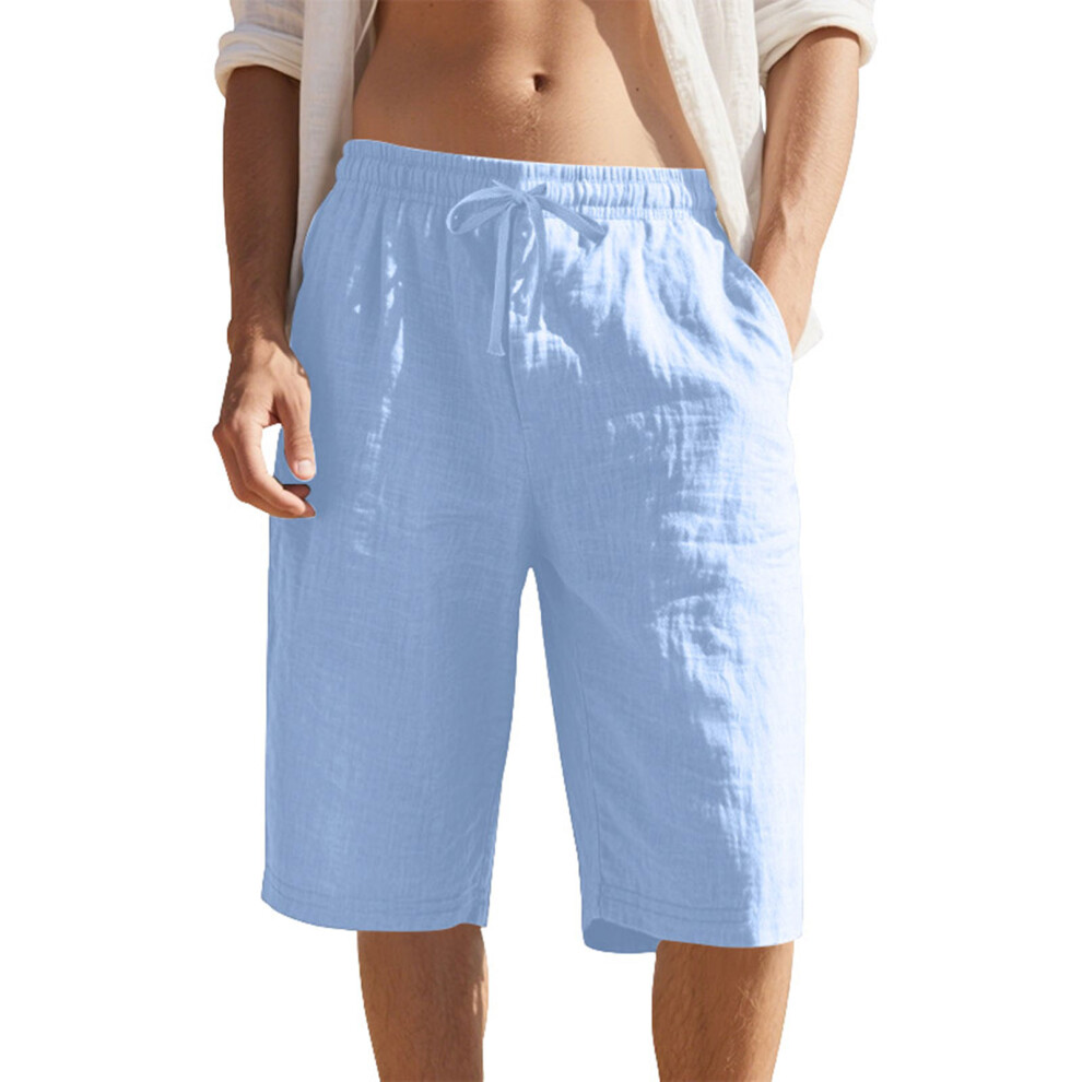 Sky Blue Men's Casual Lightweight Shorts Waist Drawstring- Xxxl