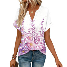 Women's Short Sleeve V-Neck Blouses, Work Blouses,-Pink XXL