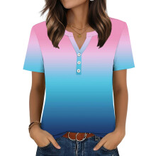 Womens Tops V Neck Short Sleeve Shirts Casual Blouse-Blue XXL