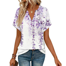 Women's Short Sleeve V-Neck Blouses, Work Blouses,-Purple XXL