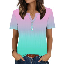 Womens Tops V Neck Short Sleeve Shirts Casual-Turquoise S