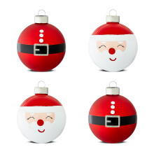 Red Santa Glass Christmas Ornaments, 4 Pack