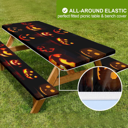 3-Piece Outdoor Table & Bench Cover Set with Elastic Edges