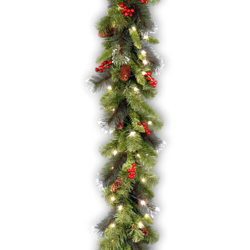 Γιρλάντα πεύκου Carolina 9ft με προφωτισμό από την National Tree Co., πράσινη, λευκά φώτα,