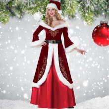 Gúna dearg agus hata Mrs Claus do mhná, 3 phíosa