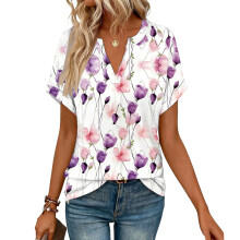 Women's Short Sleeve V-Neck Blouses, Work Blouses,-Pink XXL