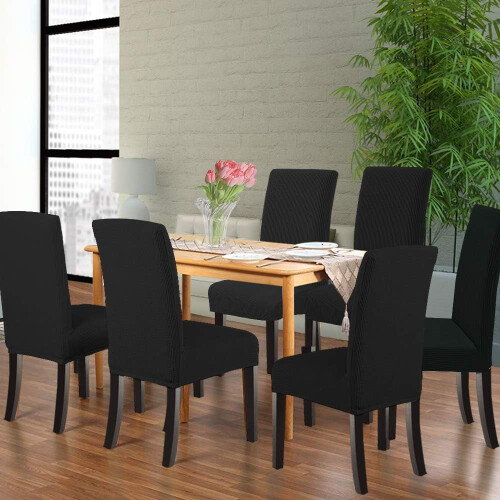 POWKOL Dining Chair Covers Black Stretch Slipcovers 4 Pack 1