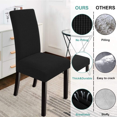 POWKOL Dining Chair Covers Black Stretch Slipcovers 4 Pack 2