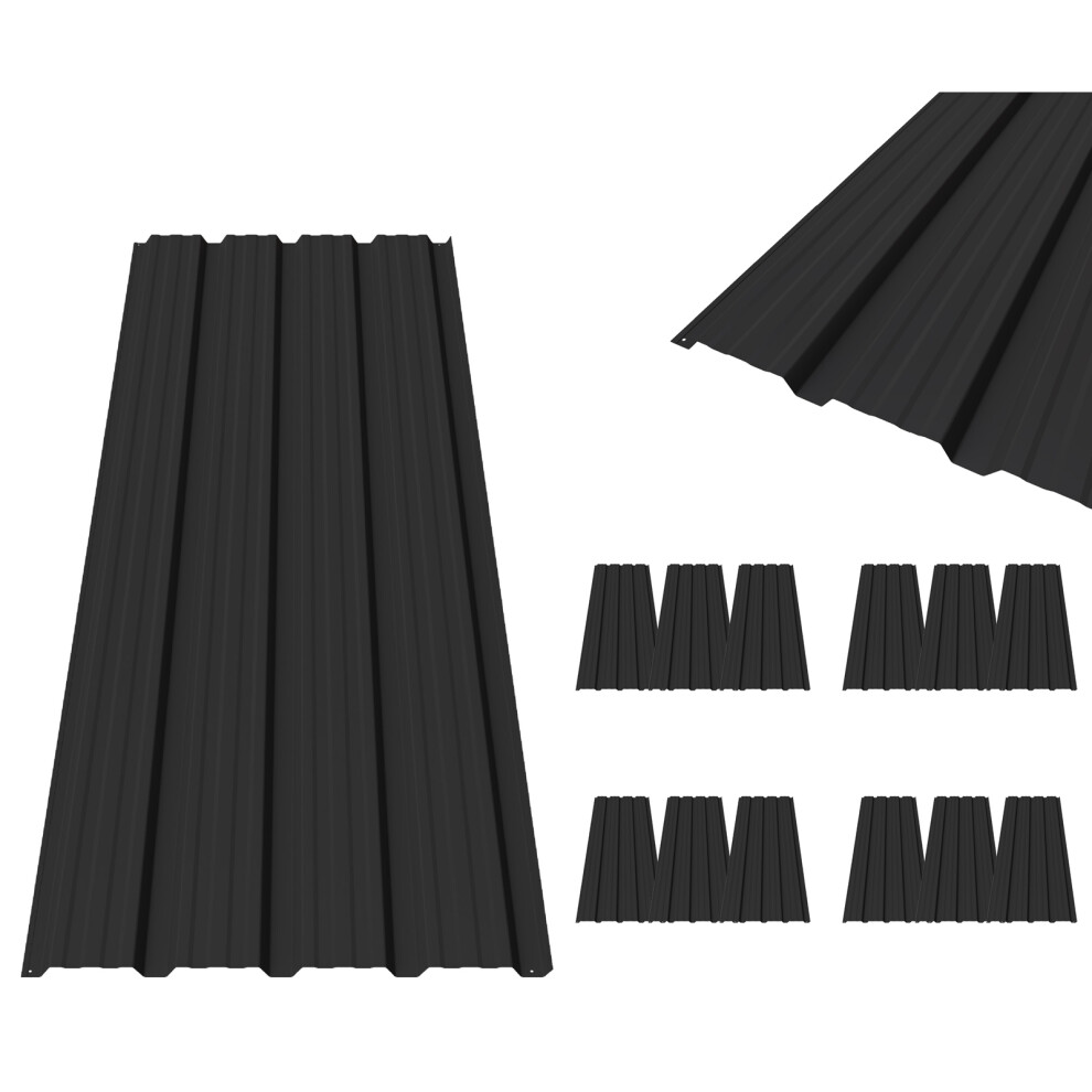 Birchtree Roof Sheets 12X Corrugated Garage Carport Shed Metal Roofing Panels Black