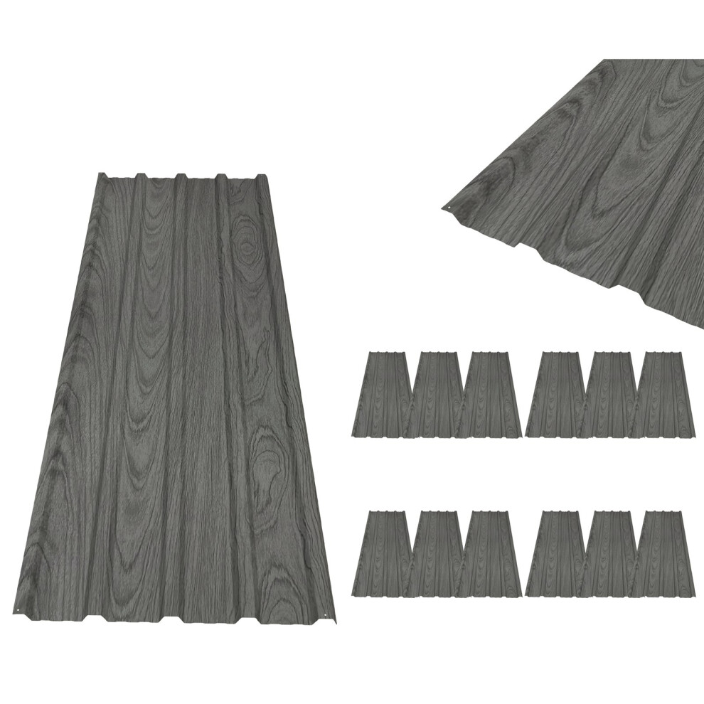 Birchtree Roof Sheets 12X Corrugated Garage Carport Shed Metal Roofing Panels Wood Grain/Grey