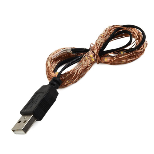 Luci a stringa solari USB con filo di rame, 10/30/50 LED, luce bianca calda 2