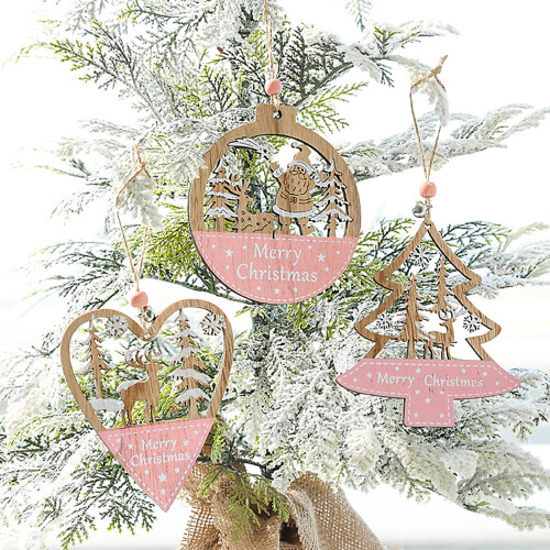 Pink Wooden Christmas Pendant Decor 2