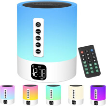 Altavoz Bluetooth con luz nocturna y lámpara de ruido blanco con despertador para niños.