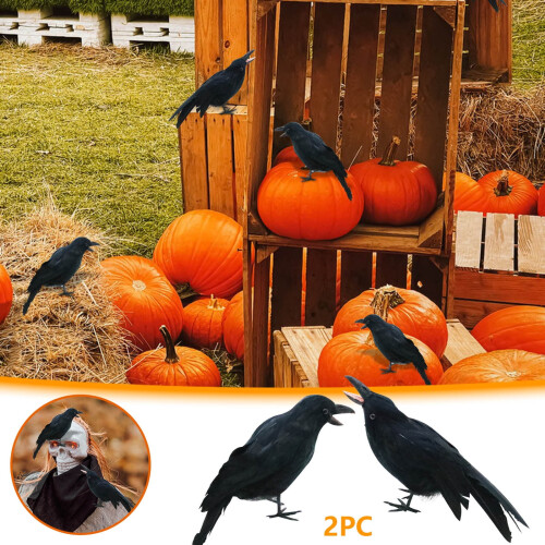 Realistic Crow Decoration Black Feathered Prop 2pcs 1
