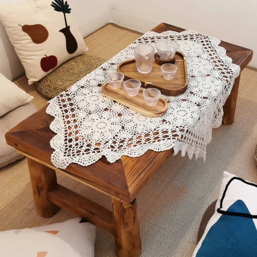 Handmade Crochet Tablecloth Vintage Cotton White Square 1