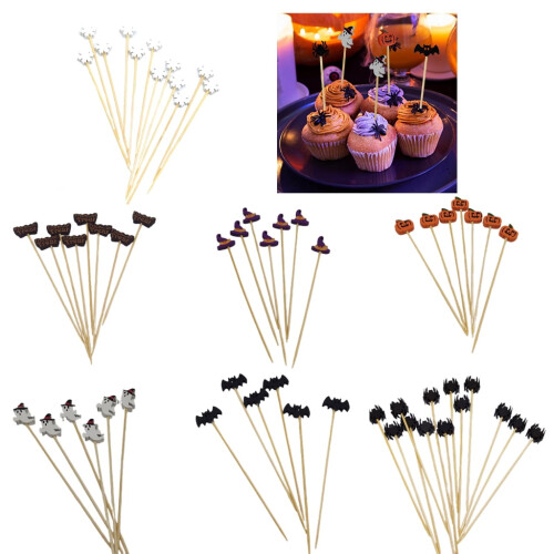 Ξύλινες λαβές για κοκτέιλ για το Halloween με κολοκύθα-αράχνη σε σχήμα νυχτερίδας 1