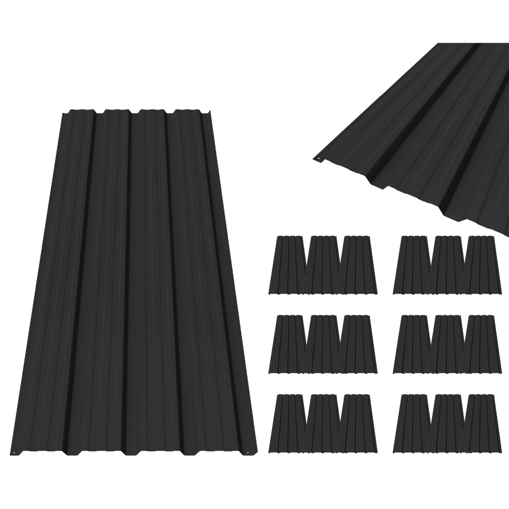 Birchtree Roof Sheets 18X Corrugated Garage Carport Shed Metal Roofing Panels Black