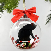 Clear Christmas Ornament Ball with Black Cat Design, 9cm