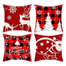 Set di 4 federe per cuscini rosse con fiocchi di neve BHXYSGD, compatibili con decorazioni natalizie in stile rustico, cuscini decorativi per